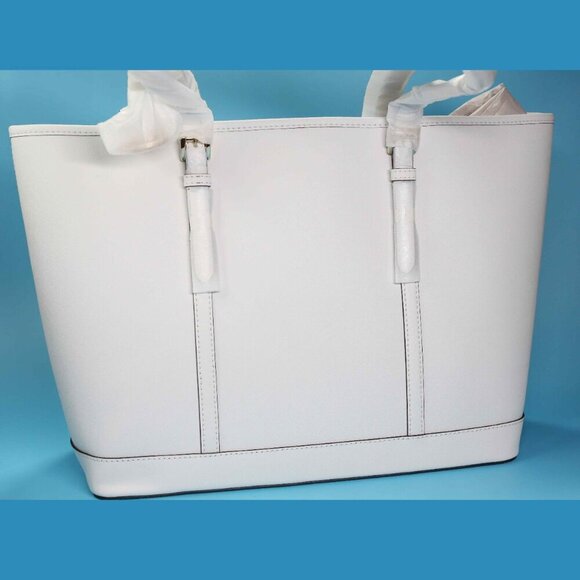 NWT Michael Kors Jet Set Travel Large Saffiano Leather Tote, Optic White - Picture 3 of 10